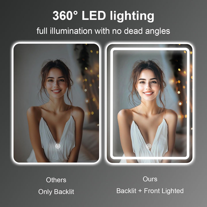 Badezimmer Wandspiegel, Badspiegel Mit Beleuchtung, Spiegel mit LED Licht, Touch Schalter und 3 Farb