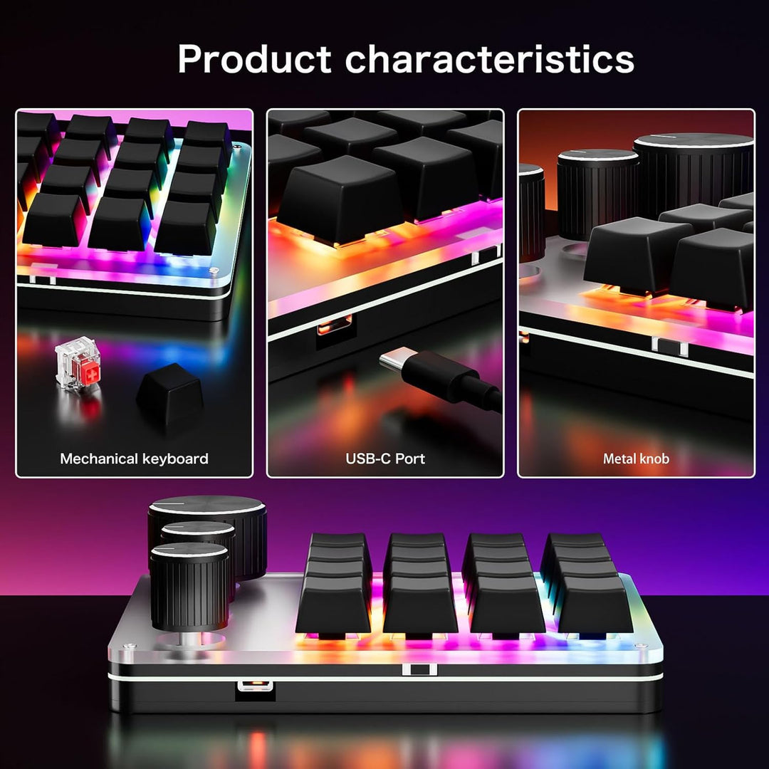 Denash Benutzer Definierte Mechanische Tastatur, Programmier Bares 16-Schlüssel-Macro-Pad mit 3 Knöp