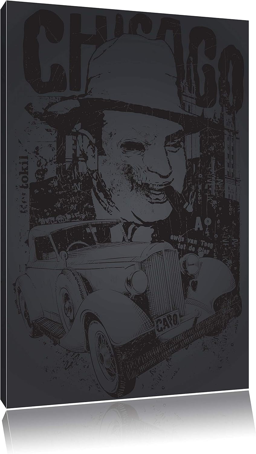 Pixxprint Chicago Black Bild auf Leinwand, XXL riesige Bilder fertig gerahmt mit Keilrahmen, Kunstdr