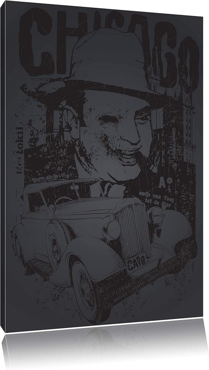 Pixxprint Chicago Black Bild auf Leinwand, XXL riesige Bilder fertig gerahmt mit Keilrahmen, Kunstdr