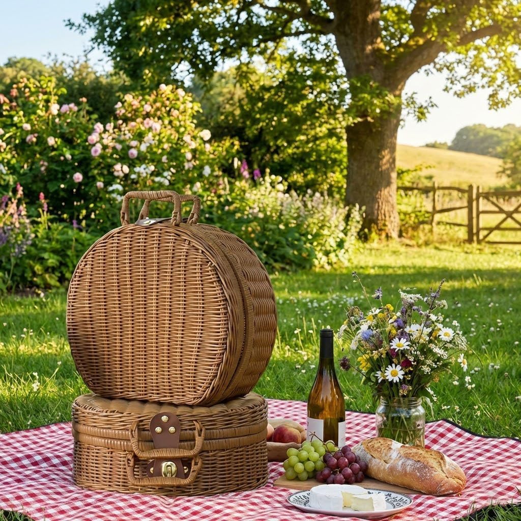 Picknickkorb,Picnic Basket,Picknick Korb,Picknickkorb 2 Personen,mit Griff,Geeignet für Picknick und