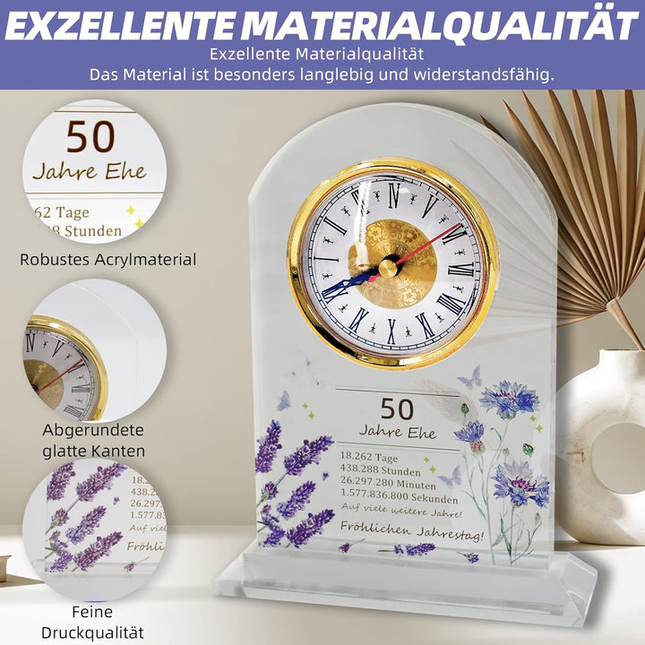 Geschenk zum 50. Hochzeitstag, Jubiläums-Quarzuhr, Tischuhr, 50. Hochzeitstag, Goldene Hochzeit, gee