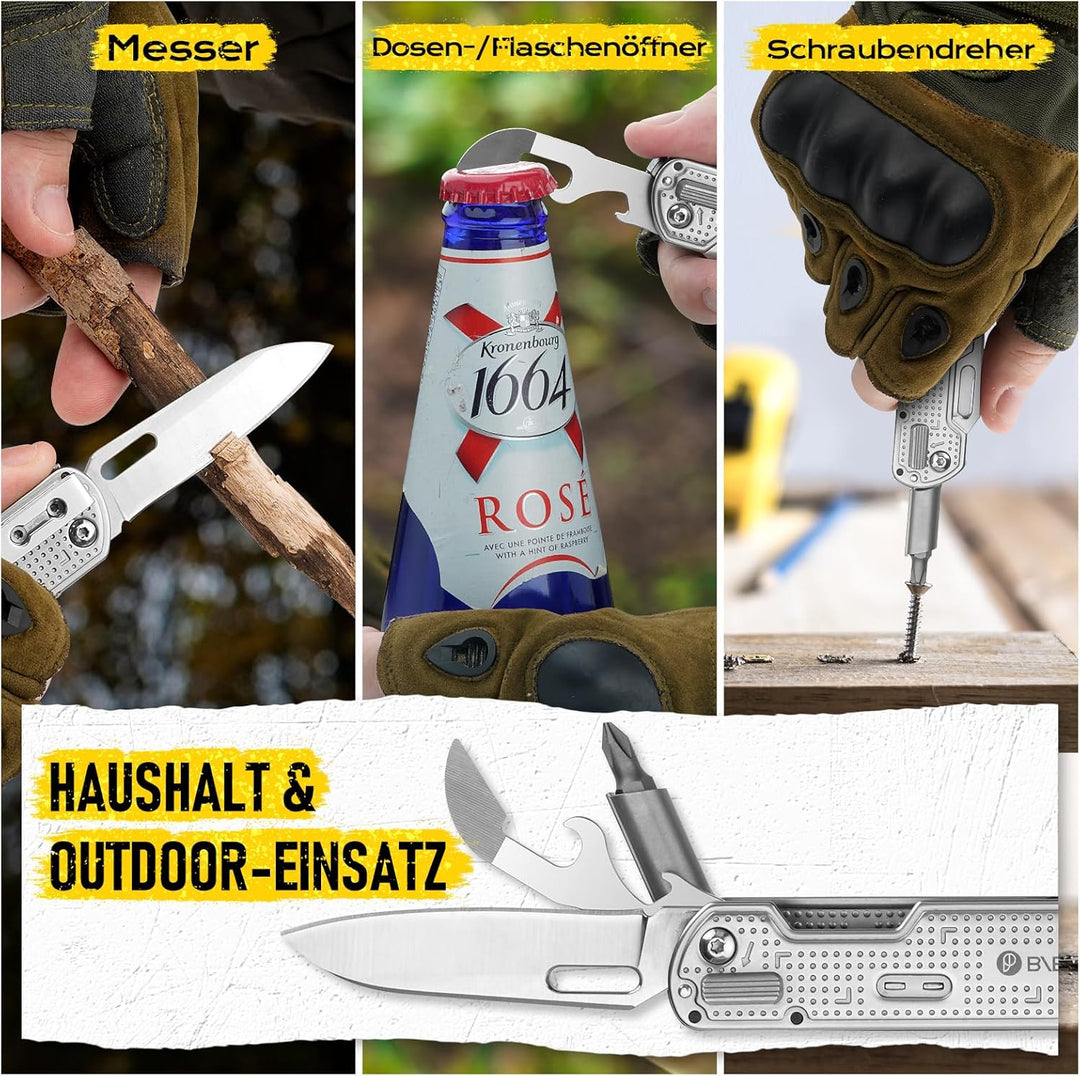 BIBURY Geschenke für Männer, Multitool EDC Taschenmesser, Survival Messer Edelstahl, Messer Outdoor,