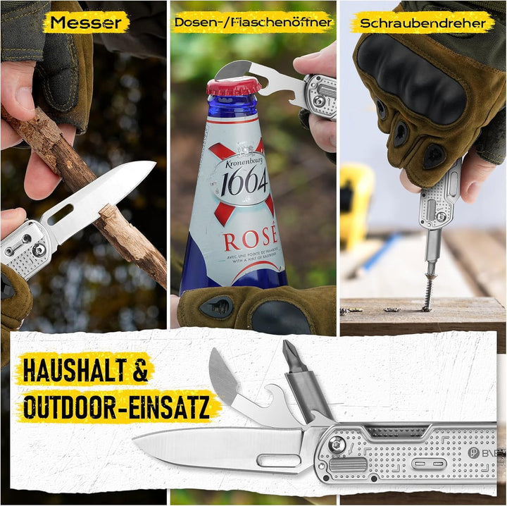 BIBURY Geschenke für Männer, Multitool EDC Taschenmesser, Survival Messer Edelstahl, Messer Outdoor,