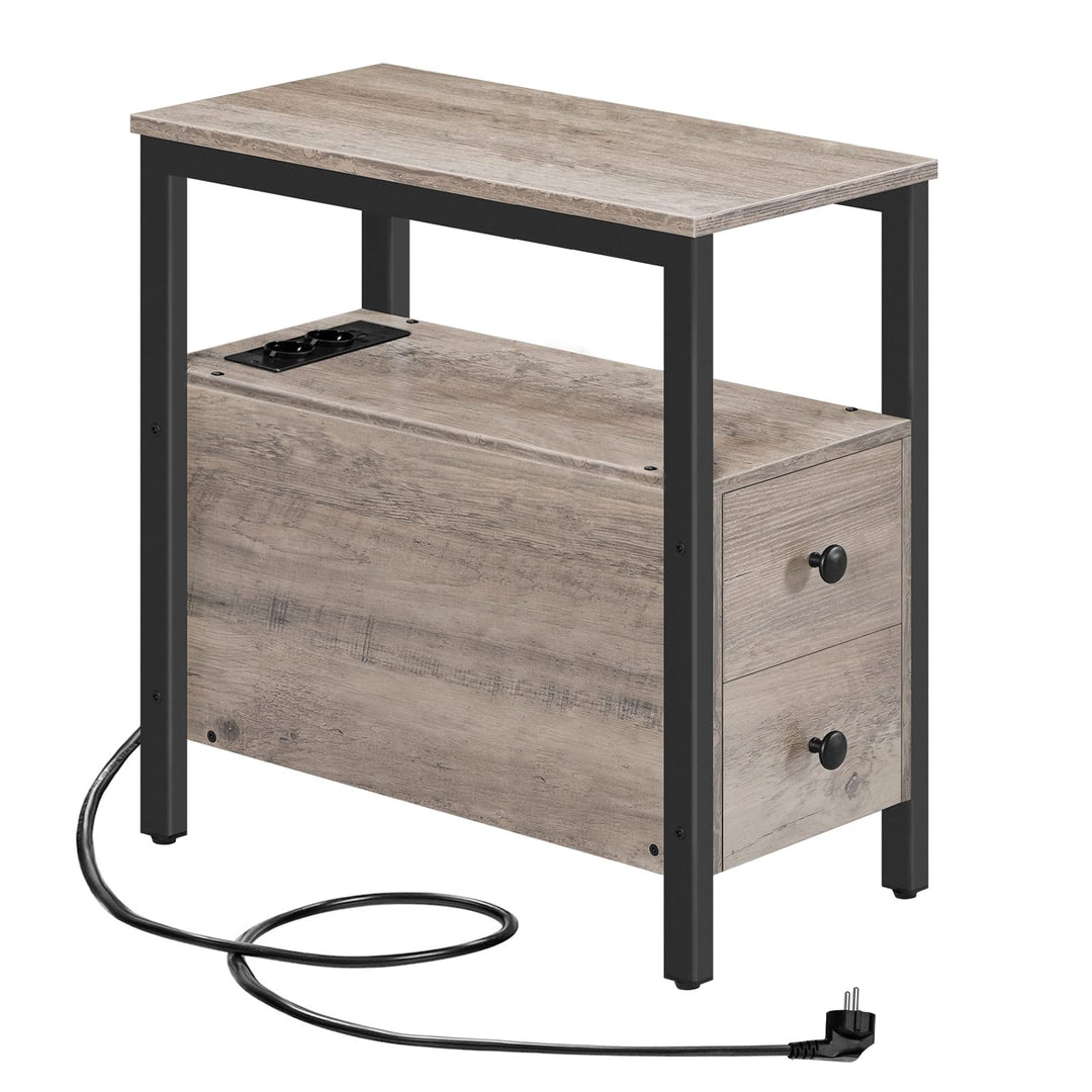 HOOBRO Beistelltisch mit Ladestation, Sofatisch mit 2 Schubladen und USB-Anschluss und Steckdose, Na