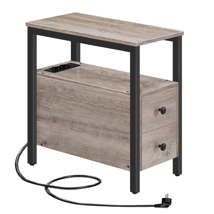 HOOBRO Beistelltisch mit Ladestation, Sofatisch mit 2 Schubladen und USB-Anschluss und Steckdose, Na