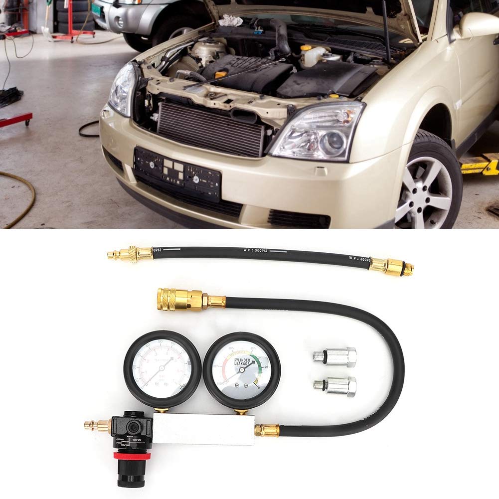 Suuonee Cylinder Leak Tester, Cylinder Leak Tester Doppelmanometer Kompressionsleckdetektor Kit 0-7b