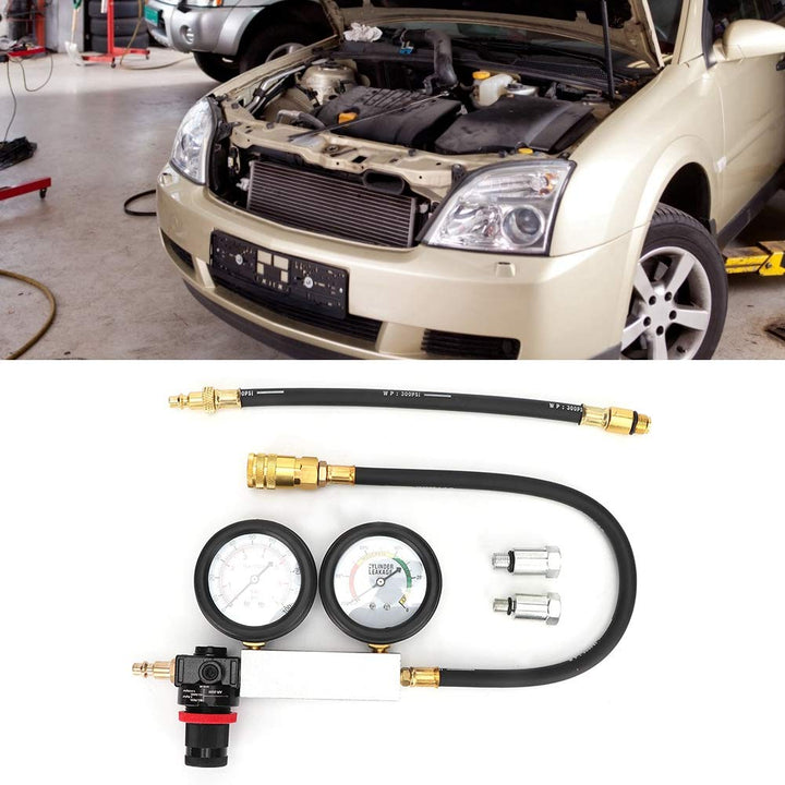 Suuonee Cylinder Leak Tester, Cylinder Leak Tester Doppelmanometer Kompressionsleckdetektor Kit 0-7b