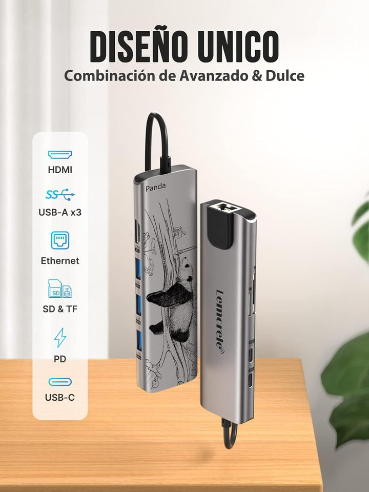 Lemorele USB C Hub -Docking Station 9 in 1 Aluminiumschale mit Gigabit Ethernet, 4K HDMI,100W PD,3 U