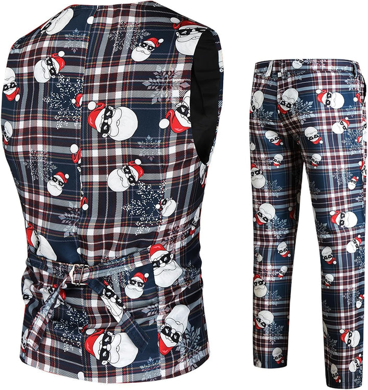 Duohropke Herren Weihnachtsanzug 2Teilig Weihnachtsweste Slim Fit Button Verschiedene Weihnachtsmoti
