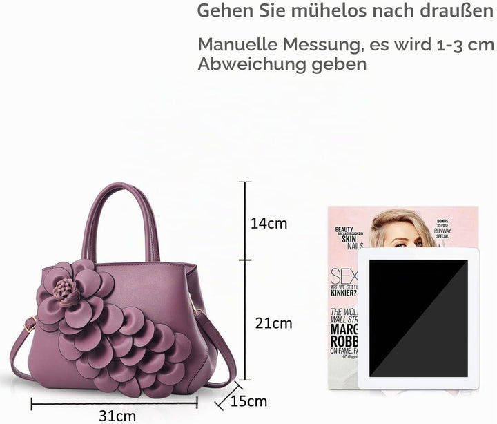 NICOLE &amp; DORIS Umhängetasche Umhängetasche Handtasche Blumenmotiv für Damen Violett, Violett