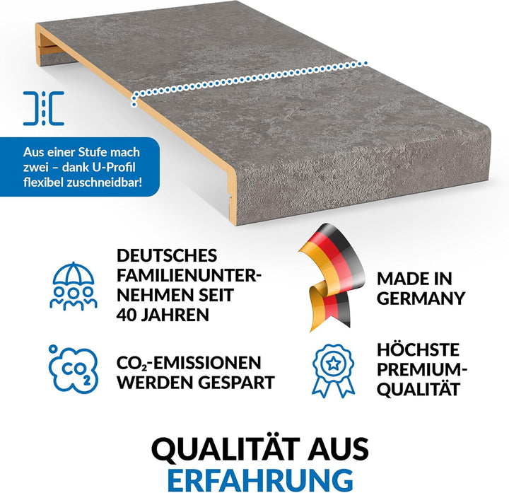 Treppenstufen mit U-Profil [LED-kompatibel] Renovierungsstufen für die Treppe, Laminat-Stufen, Tritt