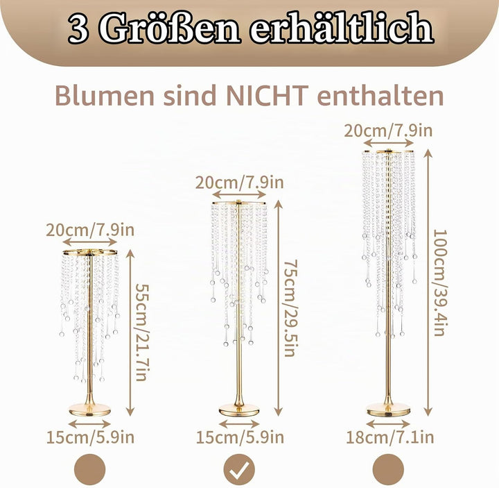Sziqiqi 75cm Metall Gold Vasen mit Kristall Kette Hochzeits Tischdekoration – 10Stück Hoch Vase Blum
