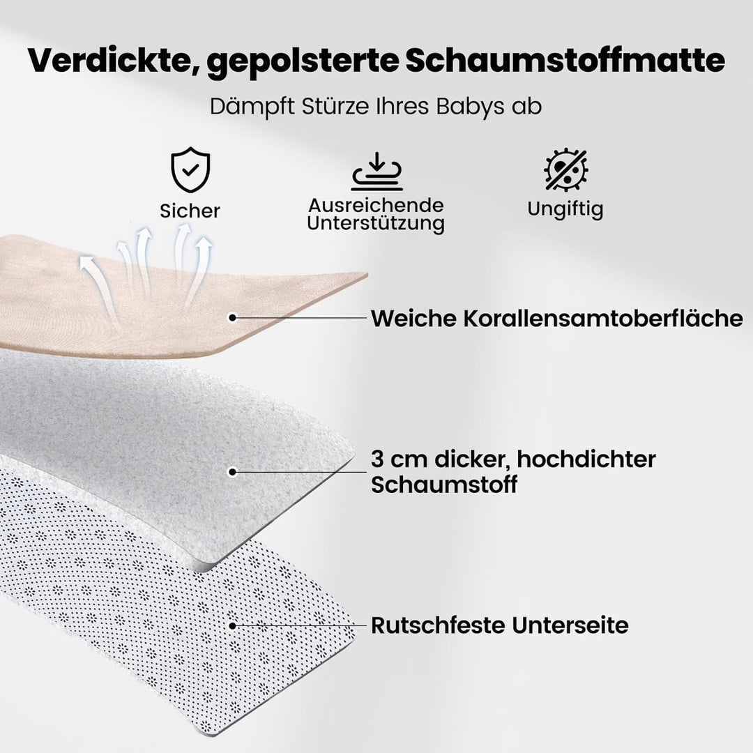 Krabbelmatte Baby 150×180cm, 3cm Dicke Schaumstoff Spielmatte, Ultraweiche Stütze und Plüschiges Gef