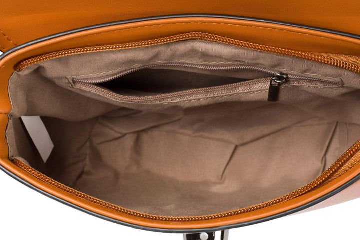 styleBREAKER Damen halbrunde Saddle Bag Umhängetasche einfarbig, Stift Verschluss und Kette, Schulte