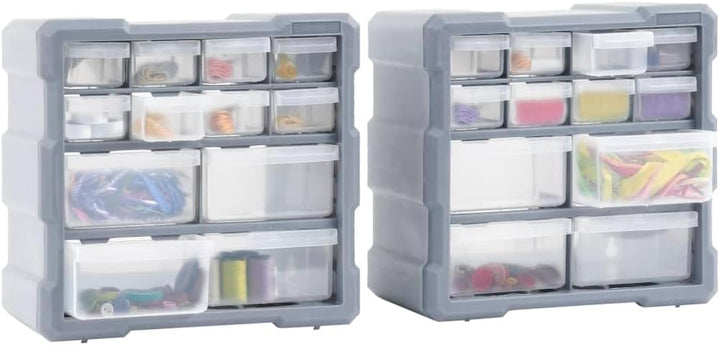 Myheimly Multi-Schubladen-Organizer 2 Stk. 12 Schubladen 26,5x16x26 cm Grau 12 Schubladen, Grau 12 S