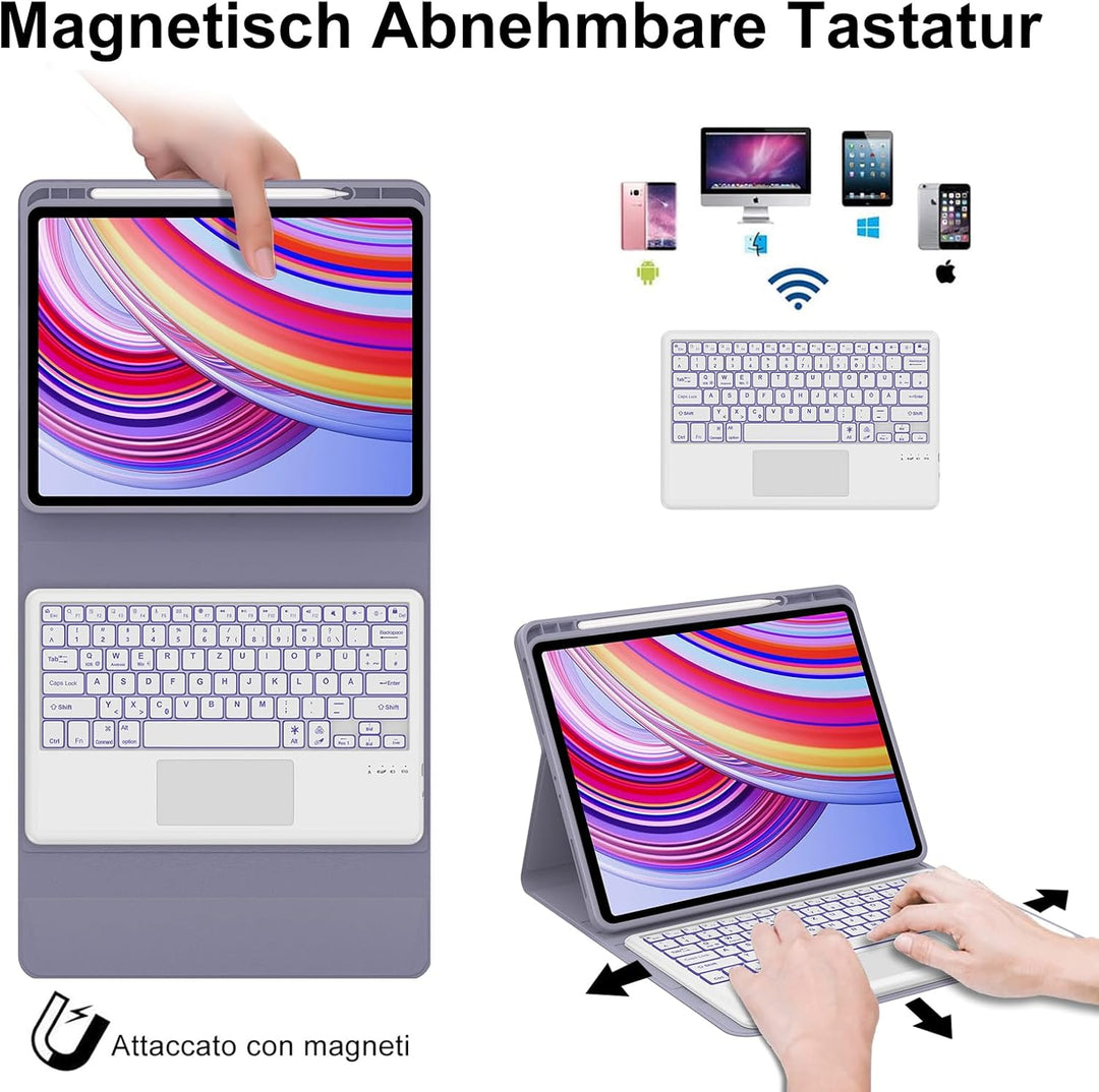 IVEOPPE Hülle Tastatur für Redmi Pad Pro 12.1 Con Touchpad, Tastatur für Xiaomi Poco Pad 2024, 7-Far