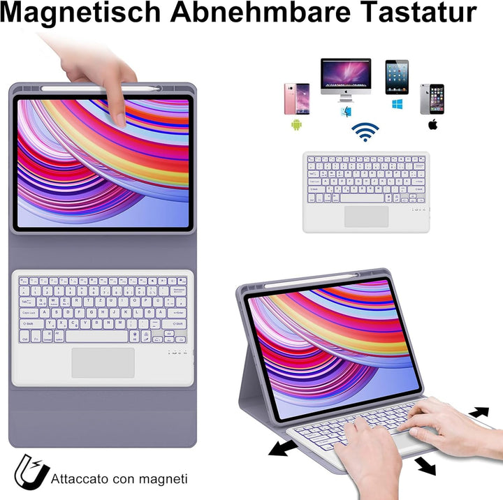 IVEOPPE Hülle Tastatur für Redmi Pad Pro 12.1 Con Touchpad, Tastatur für Xiaomi Poco Pad 2024, 7-Far