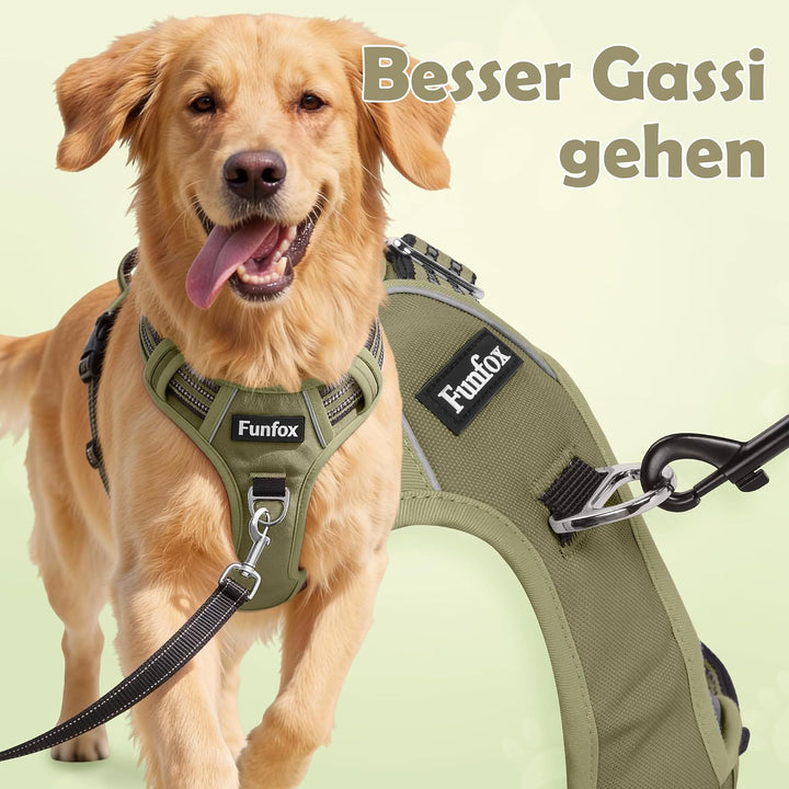 Funfox Hundegeschirr Kleine Hunde [M] - Anti Zug Welpengeschirr mit Griff &amp; Ringreflektoren, Atmungs