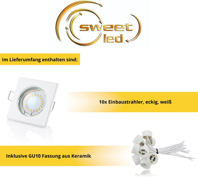 sweet led Einbaustrahler weiss Eckig GU10 fassung 230V Set 5W Einbauleuchten, Deckenspots Deckenstra