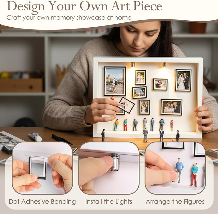 DIY Mini Museum Bilderrahmen, Museum of Us, Shadow Box Bilderrahmen Vintage Set mit Licht, 7 Mini-Ra