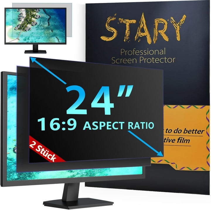 STARY 2 Stück Blickschutzfilter 24 Zoll 16:9 Bildschirmschutz, Anti-Blaulicht, Anti-Glare, abnehmbar