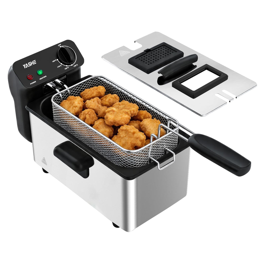 Fritteuse, 3L Elektrische Fritteuse mit Sichtfenster, 2000 W Edelstahl Fritteuse mit Temperaturregel