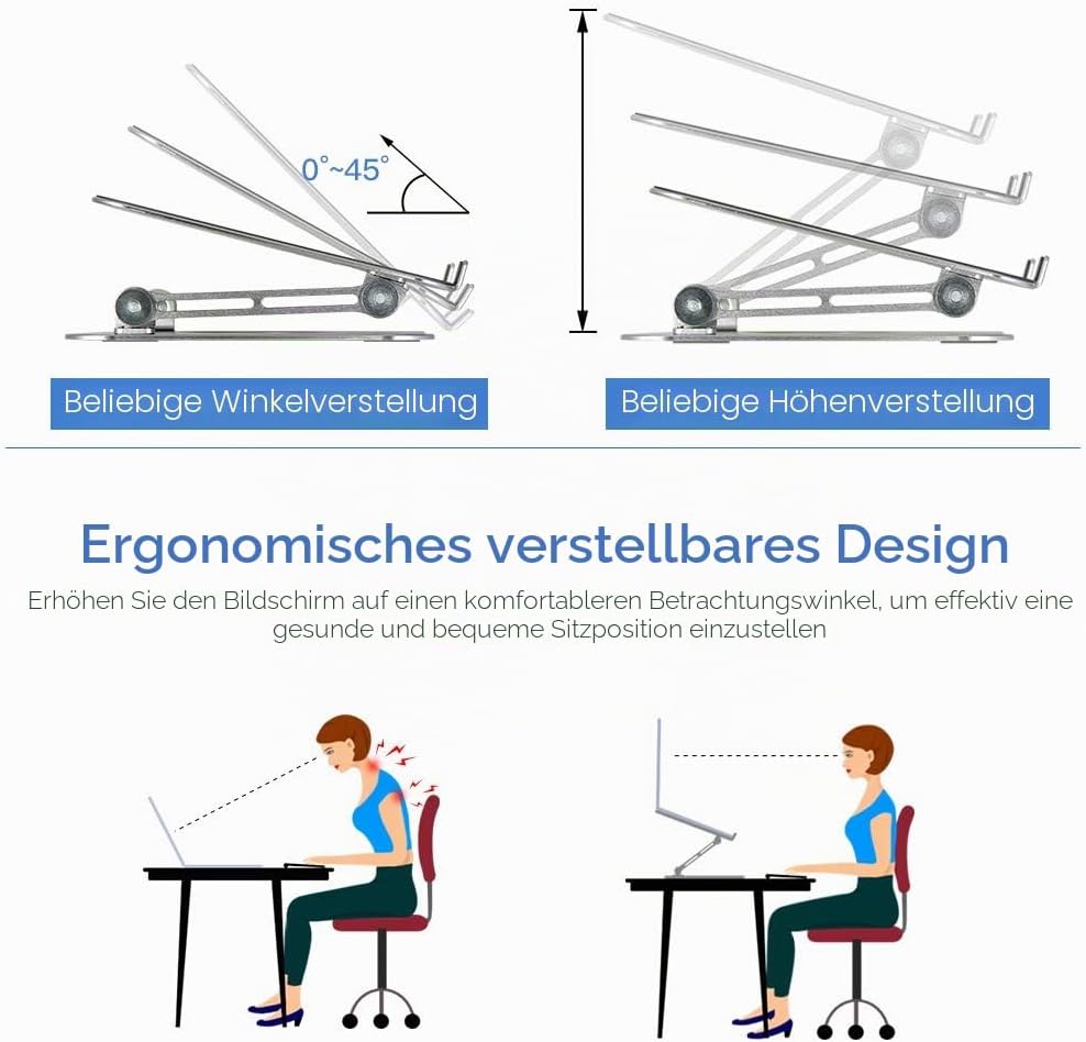 MISOTT Laptop Ständer, Ergonomisch Verstellbarer Laptop Ständer, 2 in 1 Computer Ständer Tablet Stän