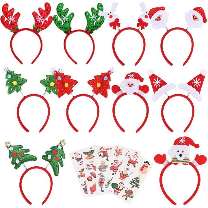 10 Stück Haarreifen Weihnachten Stirnband Haarreifen Haarschmuck Weihnachtsdeko mit Weihnachtlichen