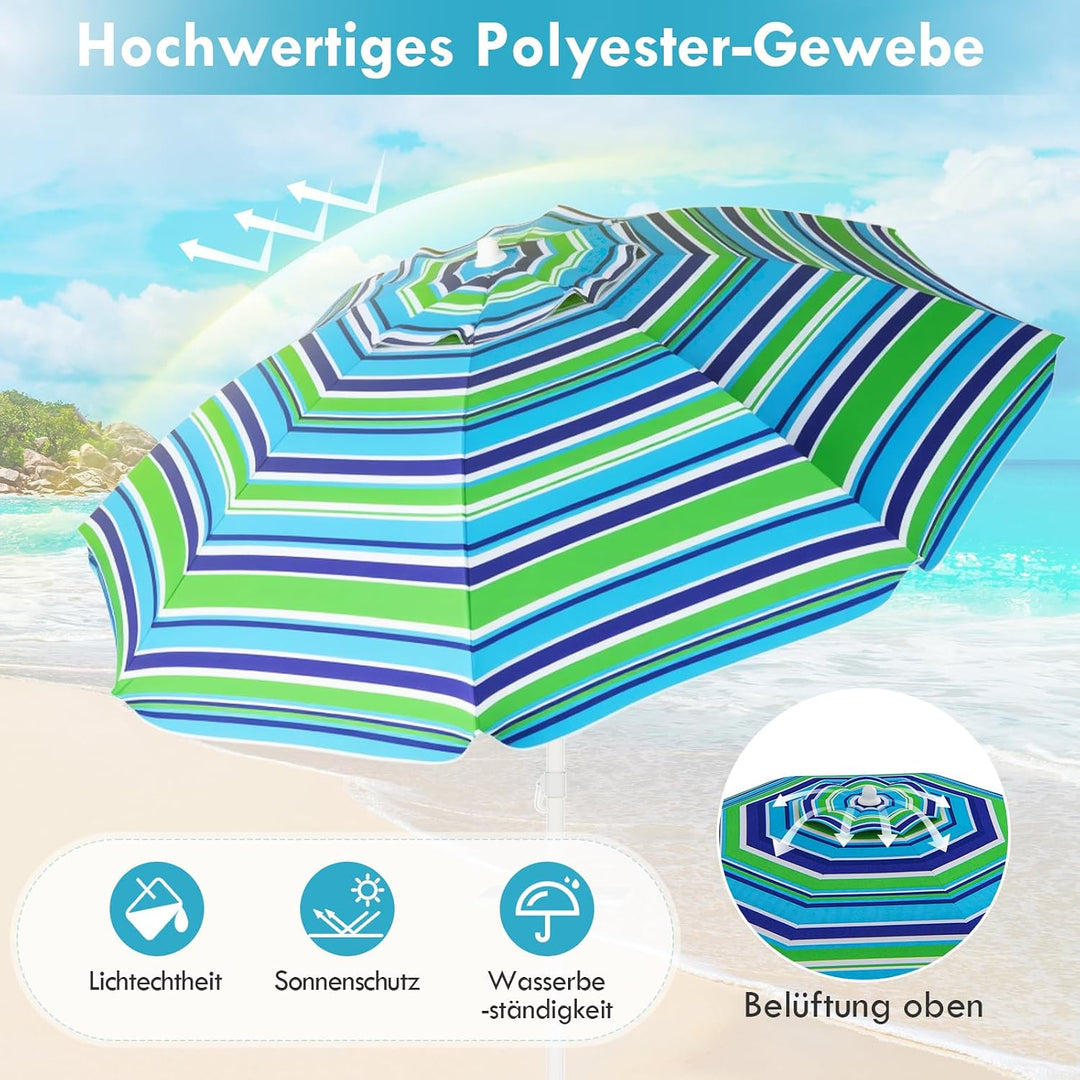 GOPLUS Strandschirm, Sonnenschirm um 30° knickbar, Gartenschirm UV 50+, Tischschirm mit Bodenhülse,