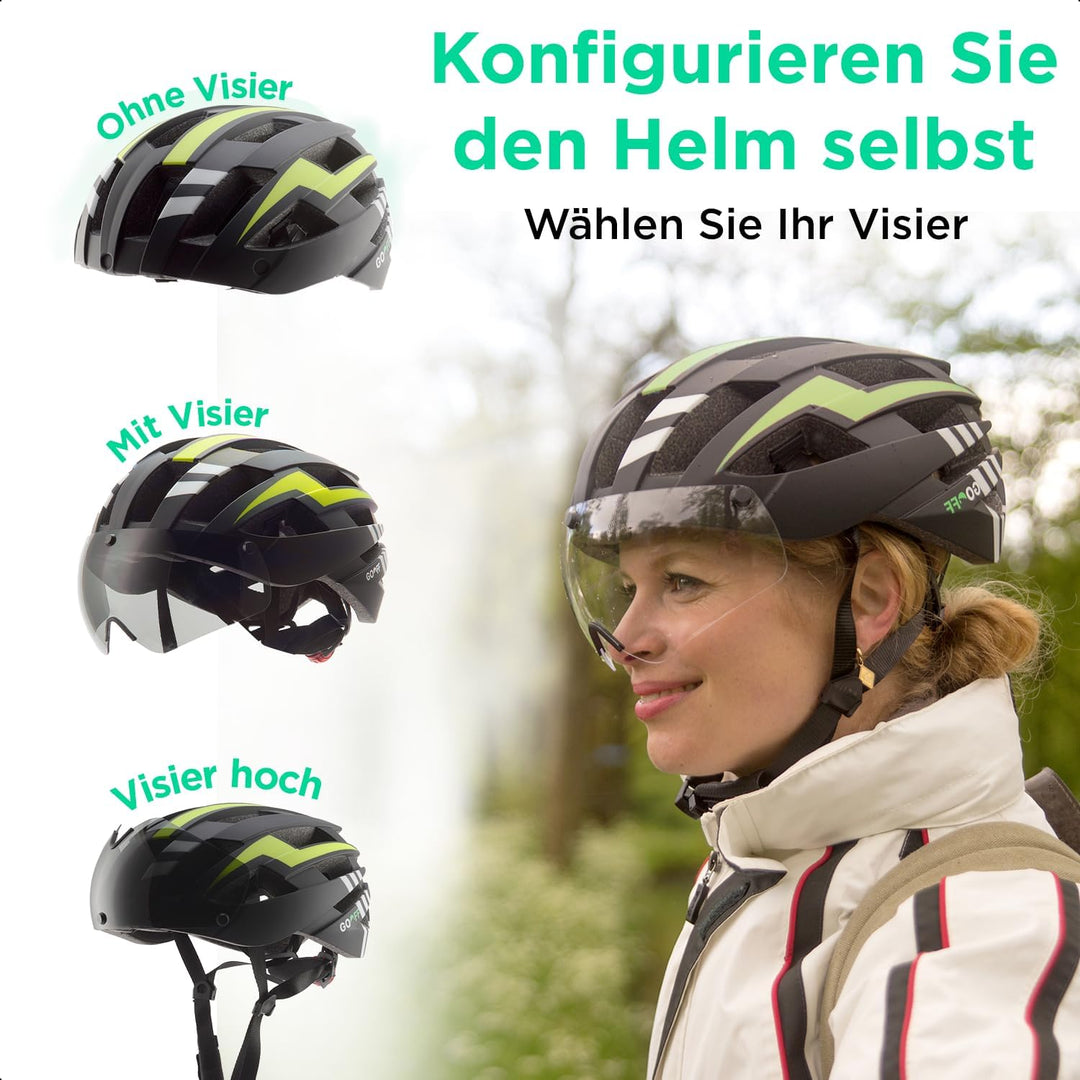 GOOFF Blitz Fahrradhelm – Leichter Fahrradhelm für Damen und Herren mit 2 magnetische Visieren und L