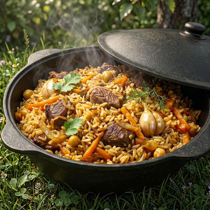 Original Usbekischer Kasan 16 L aus Gusseisen mit Aluminium-Deckel – Namangan Schwenktopf Dutch Oven