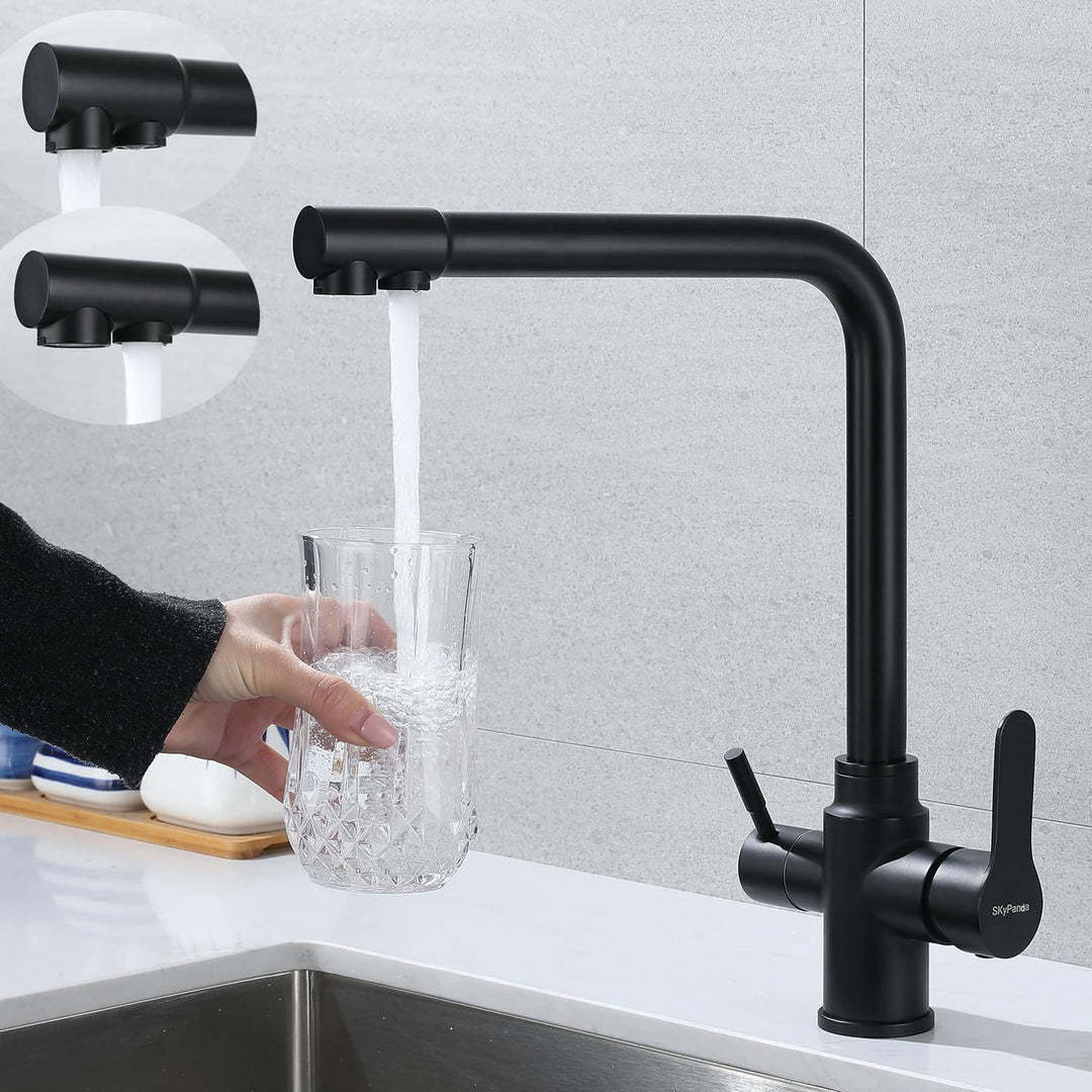 SkyPanda 3 Wege Küchenarmatur, Trinkwasser Wasserhahn mit Doppelhebel, Durchdringung 3-in-1, 360° dr