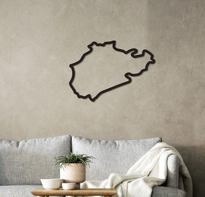Racetrackart Holzskulptur Deko – Rennstrecke Nürburgring Nordschleife, Wandverzierung, 23 cm, Holzsk