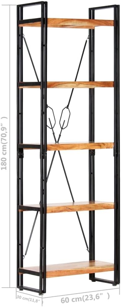 vidaXL Akazienholz Massiv Bücherregal 5 Fächer Industriestil Standregal Büroregal Wandregal Holzrega