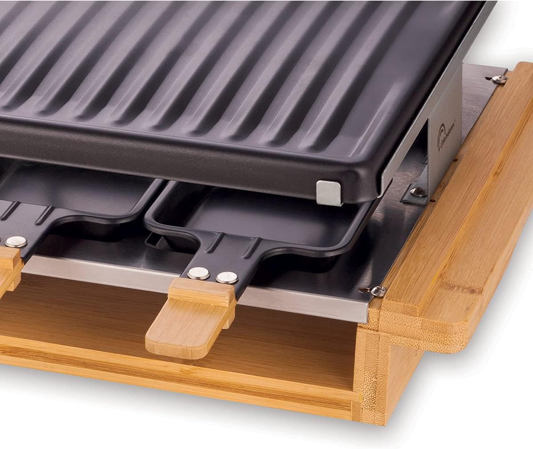 LITTLE BALANCE 8501 Premium Bambus 8, Raclette Grill 8 Personen, Antihaftbeschichtung, 1200 W, echte