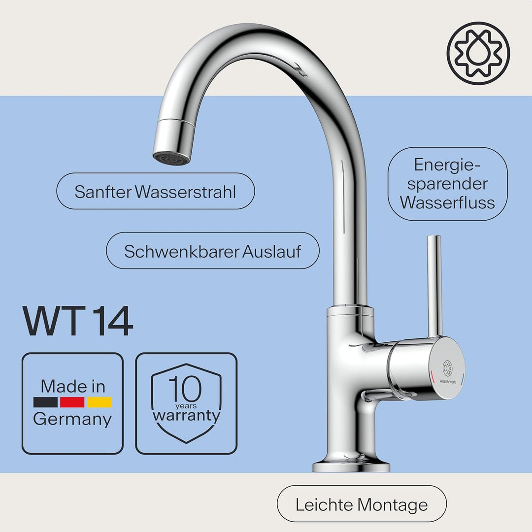 Waschbeckenarmatur WT14 | Wasserhahn Bad | Badarmatur für Waschbecken | Einhebelmischer Bad | Mischb