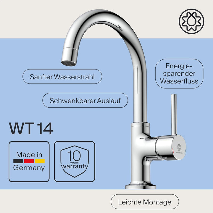 Waschbeckenarmatur WT14 | Wasserhahn Bad | Badarmatur für Waschbecken | Einhebelmischer Bad | Mischb