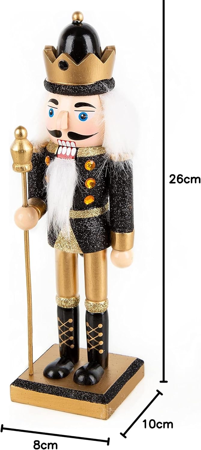 Logbuch-Verlag Nussknacker Figur schwarz Gold glitzernd aus Holz 26 cm Weihnachten König Dekofigur N