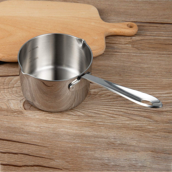 IMEEA 300ml Milchtopf 18/10 Edelstahl Schmelztopf Mokkakanne für Butter Schokolade Mini Topf 0.3 Lit