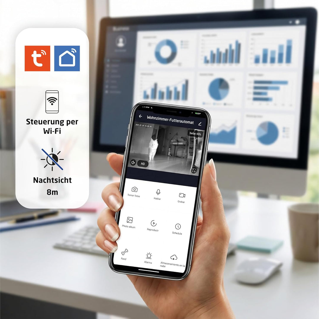 Automatischer Futterspender - 6 Liter - 3MP Kamera, WiFi und App - Futterprogrammierung, bidirektion