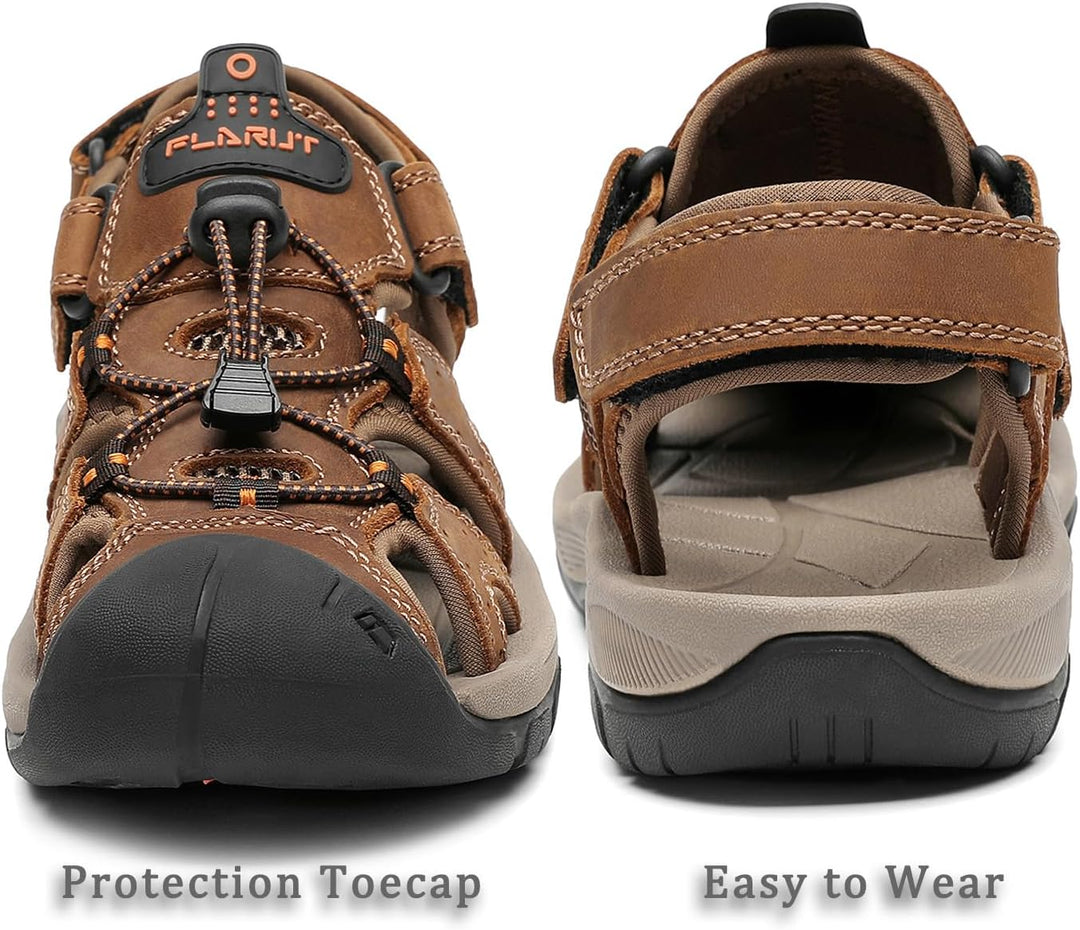 FLARUT Sandalen Herren Outdoorsandalen Sommer Wanderschuhe Trekkingsandalen Leder Strand Wandersanda