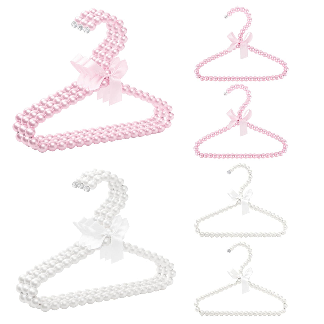 10er Pack Kleine Perlen-Kleiderbügel – 8 Zoll Schleifen-Kleiderbügel mit Perlen und Band, Elegante R