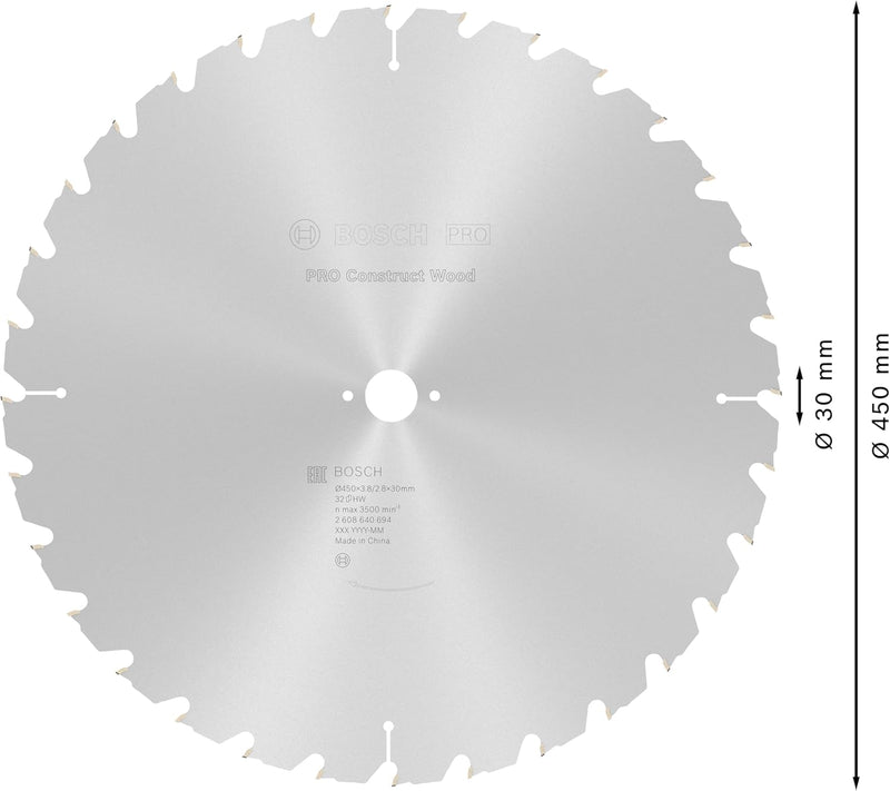 Bosch Accessories Bosch Professional 1x Kreissägeblatt Construct Wood (für Holz, Sägeblatt Ø 450 x 3