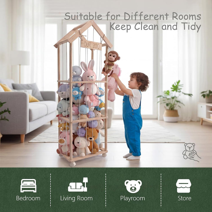 360° Drehbar Kuscheltier Aufbewahrung - Robuste Stofftier Aufbewahrung - Holz Kuscheltier Organizer
