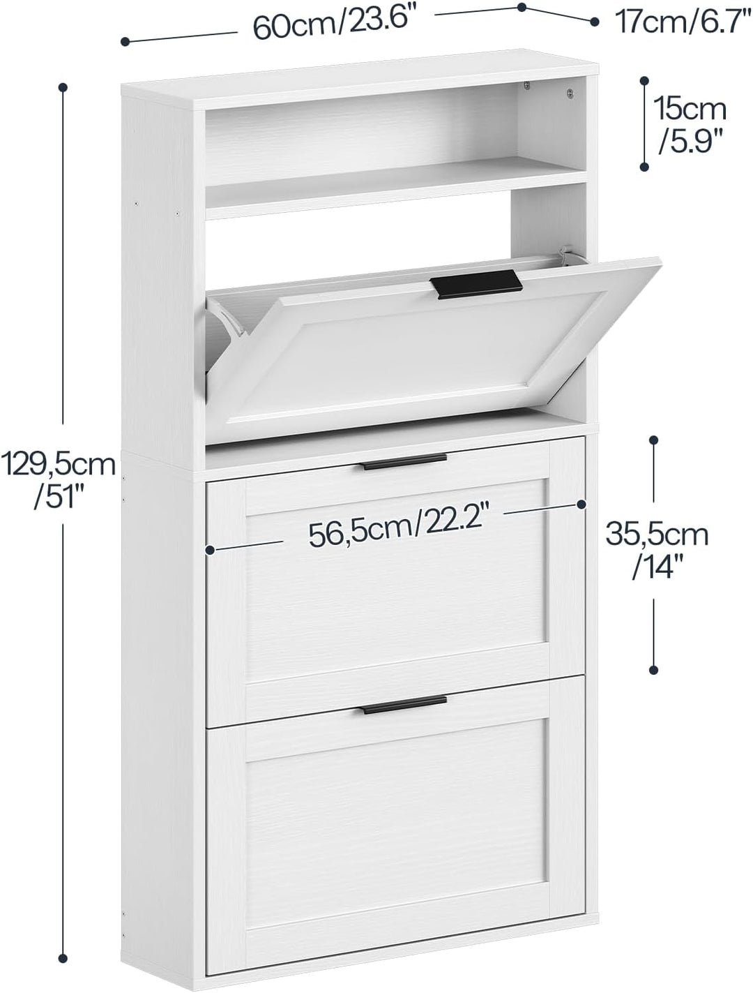 HOOBRO Schuhschrank mit 3 Klappen, schmales Schuhregal mit Stauraum, Schuhkipper mit verstellbaren E