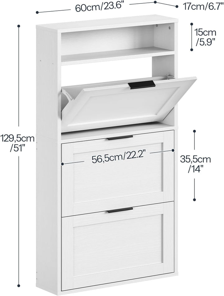 HOOBRO Schuhschrank mit 3 Klappen, schmales Schuhregal mit Stauraum, Schuhkipper mit verstellbaren E