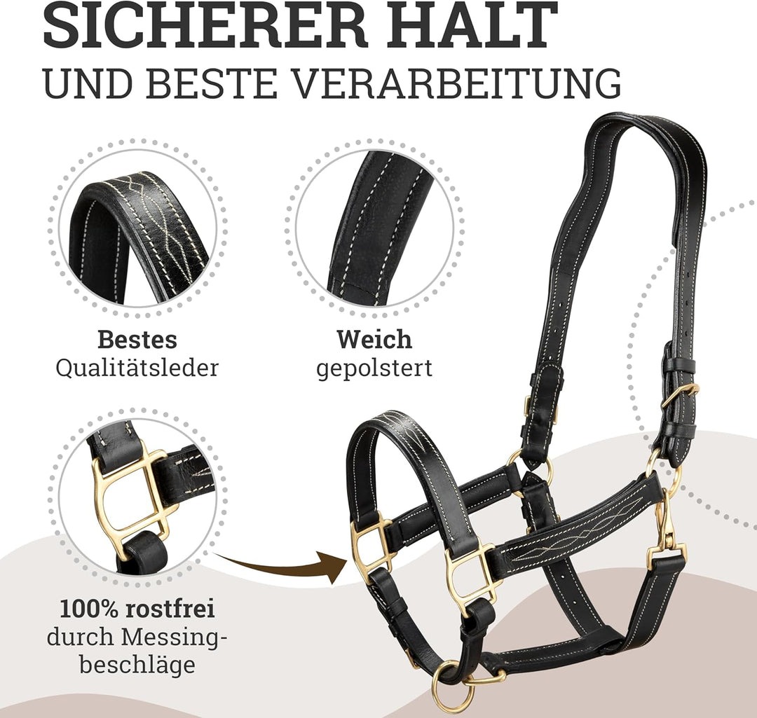 Esposita anatomisches Lederhalfter Deluxe Halfter aus Leder für Pferde Stallhalfter Pferdehalfter -