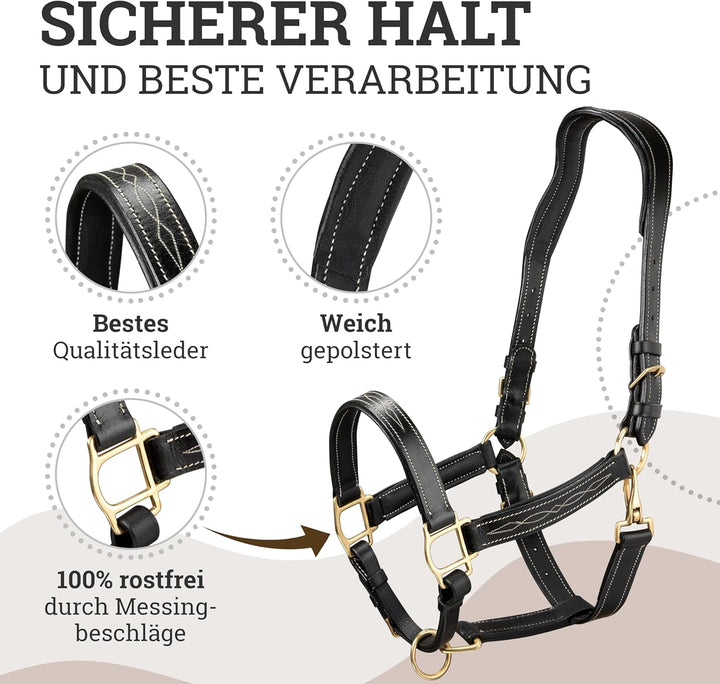 Esposita anatomisches Lederhalfter Deluxe Halfter aus Leder für Pferde Stallhalfter Pferdehalfter -