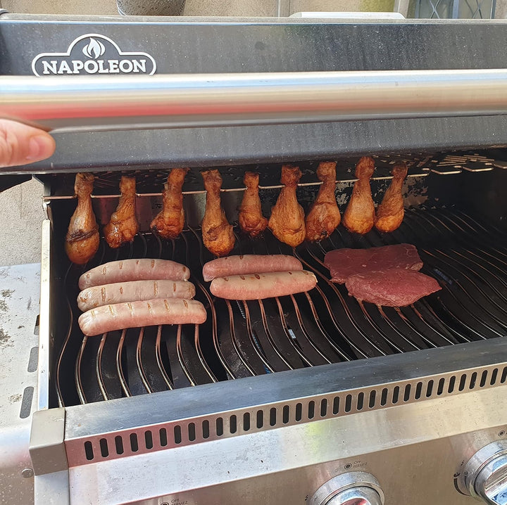 Grillrost.com Das Original Edelstahl Multistation | Warmhalterost für Napoleon LE3 | mit Drumstick H